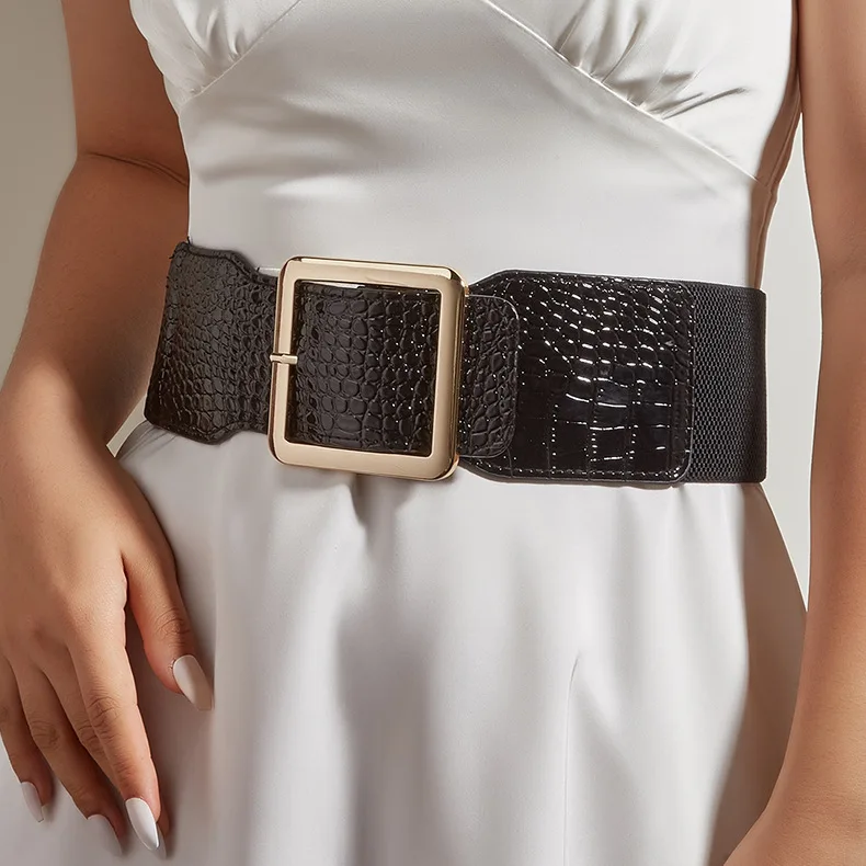 

New European and American Style Women's Wide Belt Korean Version Fashion Retro Elastic Elastic Waist Seal Dress Waist Decoration