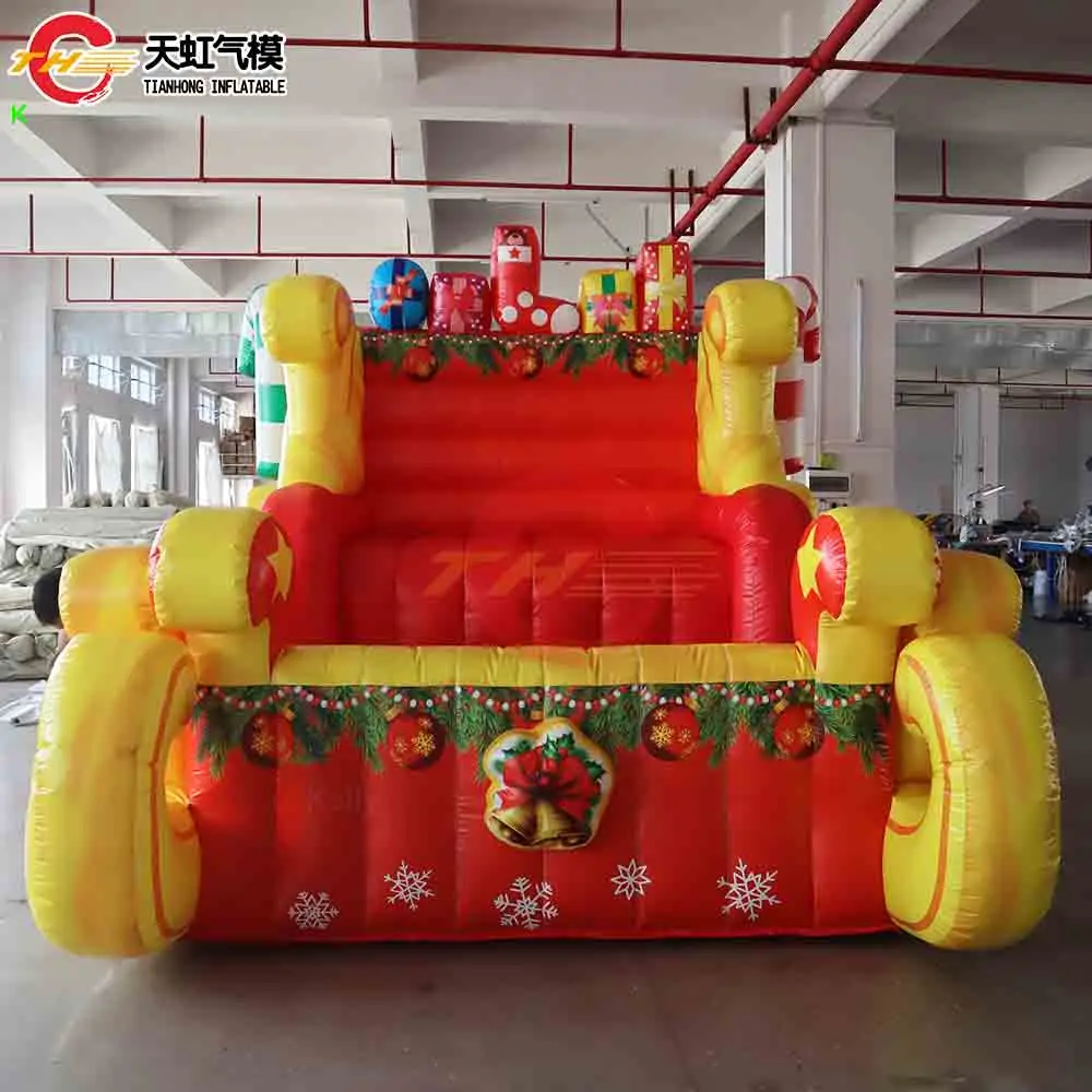 Envío rápido, modelo de trineo de Papá Noel inflable gigante de 4x3x3m, adorno de Navidad, trineo inflable, silla para fiesta de Navidad