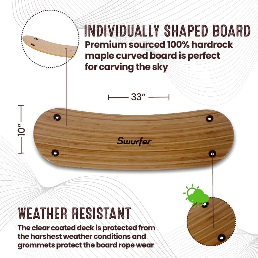 TreeSkate Skateboard Swing Outdoor Stand Up Surf Swing met verstelbare handgrepen en griptape biedt plaats aan maximaal 200 lbs