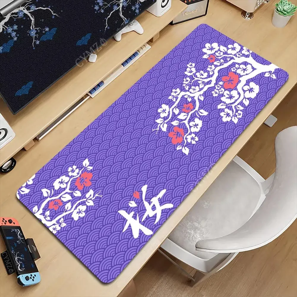 Kirschblüten und gewelltes Texturmuster, Mauspad, Schreibtischunterlage, Gaming-Matten, rutschfest, langlebiges Schreibtischzubehör, Tastatur-Desktop-Pads