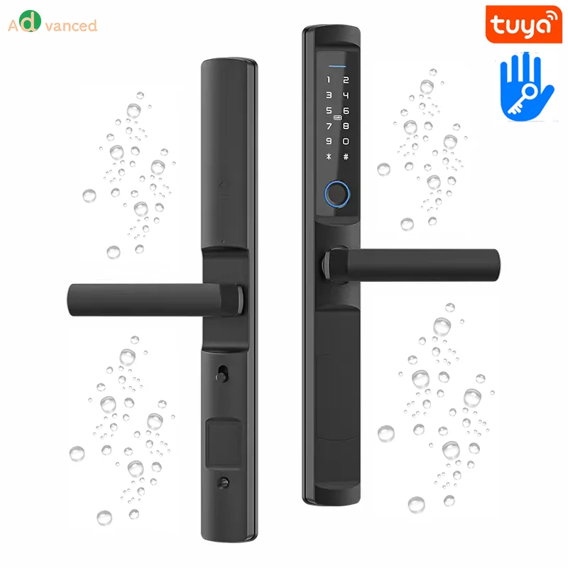 Waterproof IP66 exterior Slim smart sliding Aluminum door lock 85mm euro mortise tuya wifi ttlock fingerprint electric digital