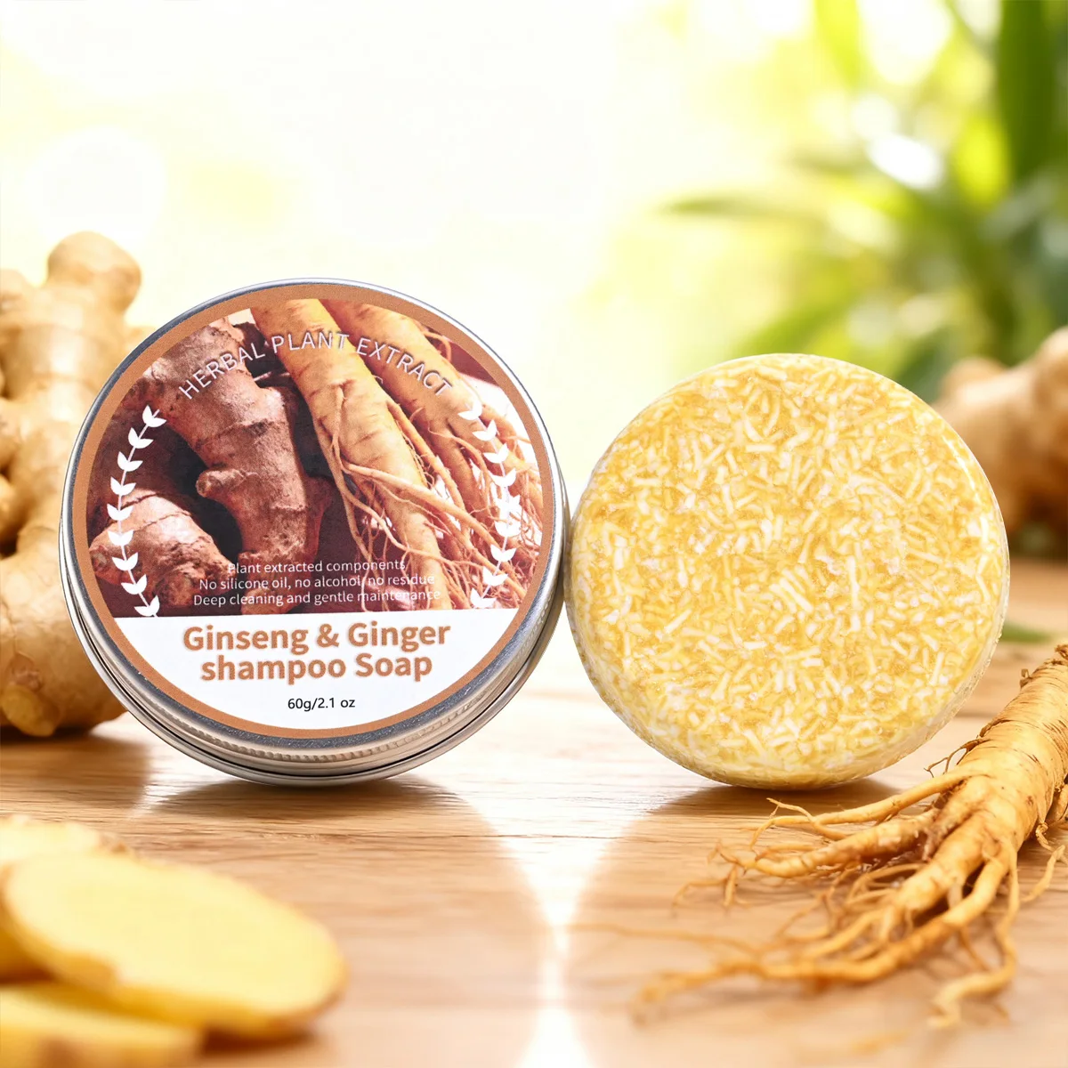 Ginseng Ginger Solid Hair Soap, Refreshing Oil Control Cleaning Bubble Handmade Soap, Organic Shampoo and Hair Care Soap