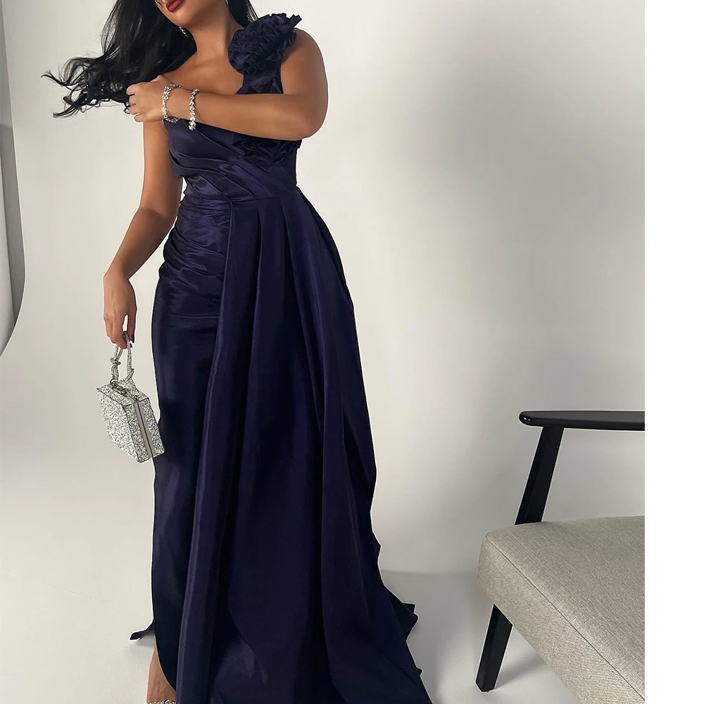 

Customized Sexy Satin One Shoulder 3D Flowers Evening Dress Temperament Sleeveless Bespoke Occasion Gowns Saudi Arabia