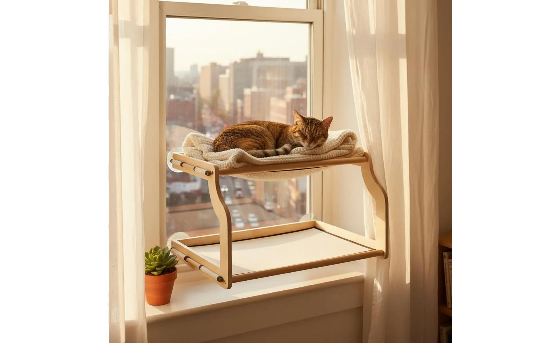 Window Mounted Cat Bed Easy-Mount Installation Bunk Cat Window Perch Pet Supplies Easy to Clean Breathable Mesh for Balcony