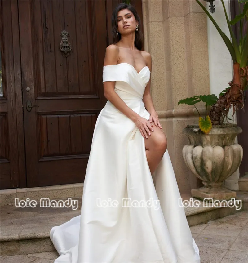 Abiti da sposa in raso di lusso lunghi 2024 nuovi eleganti abiti da sposa da spiaggia con spacco alto per donna formale Backless Vestido de novia