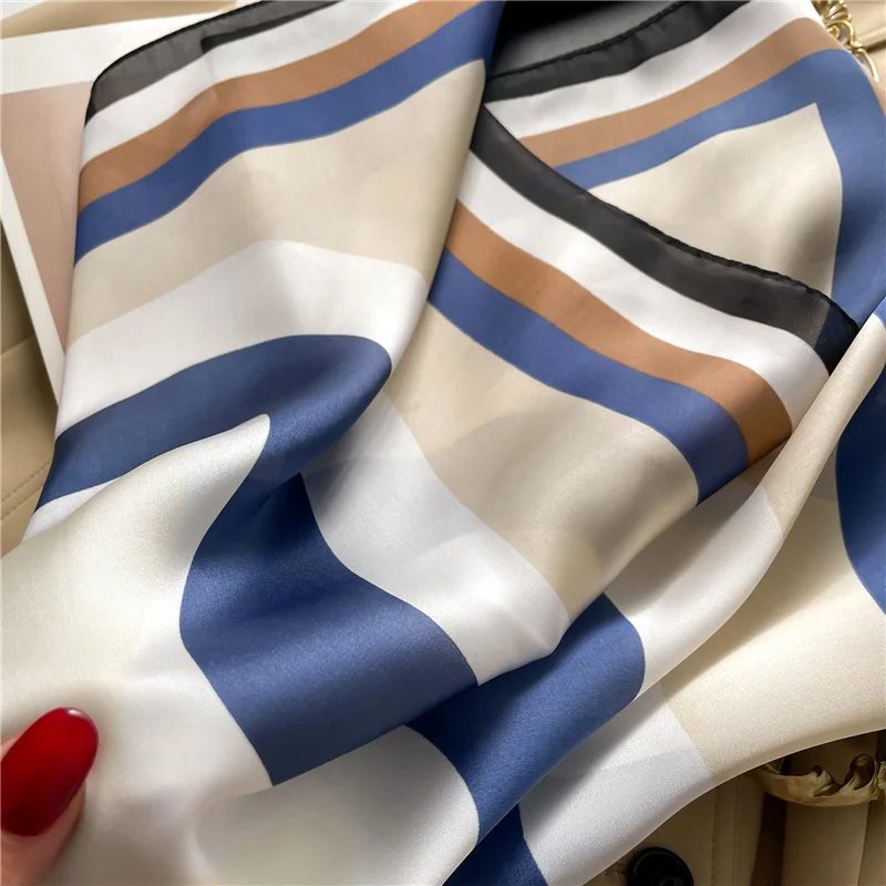 Geometric Colorblock Square Imitation Silk Scarf Women Satin Shawl Wrap Hijab Female Hair Band Luxury Headkerchief Echarpe