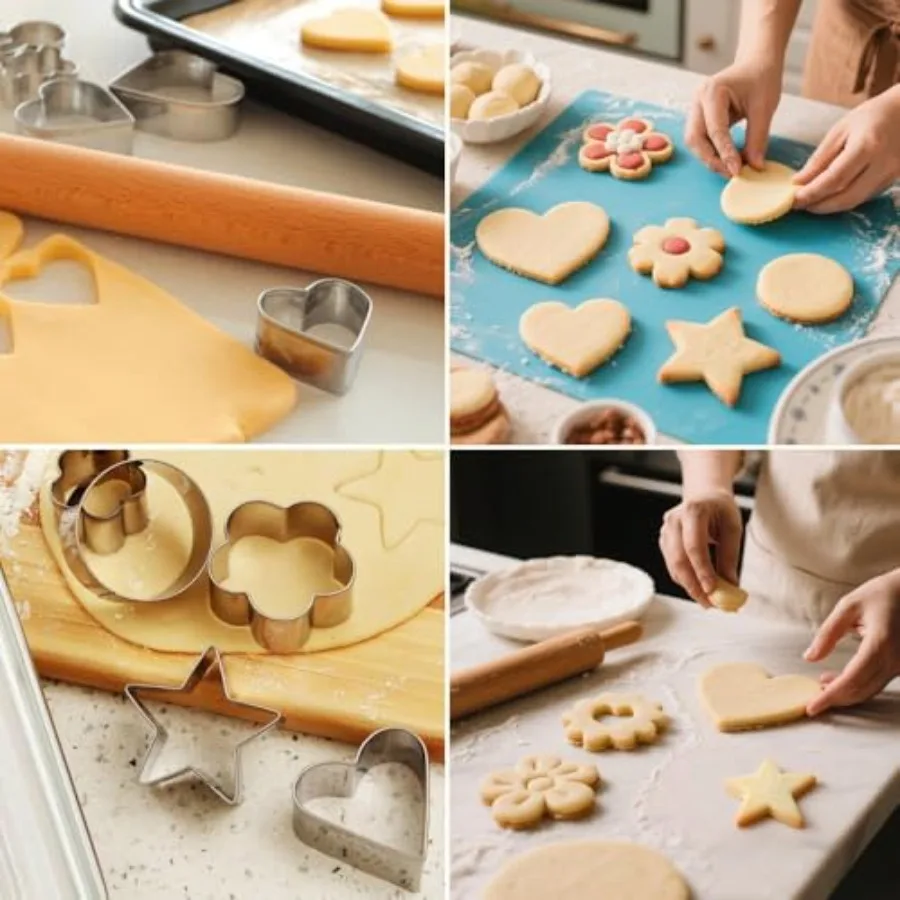 مجموعة قواطع البسكوت المصنوعة من الفولاذ المقاوم للصدأ مكونة من 12 قطعة على شكل زهرة على شكل قلب وخمسة أشكال صغيرة إلى صغيرة الحجم قوالب تقطيع البسكويت المعدنية للباكي