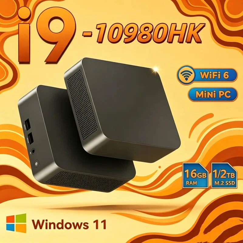 Dynamic Core I9 10980HK Portable Mini PC, WiFi6 BT5.2, Dual Gigabit Ports, 4K Multi Display Compact Host for Office Daily