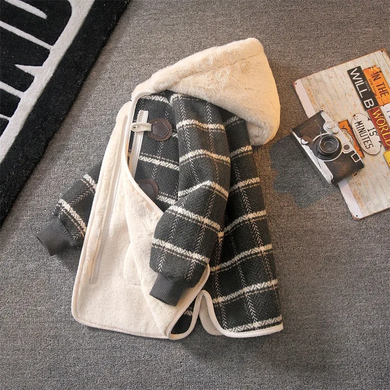 

Boys Winter Wool Coat 2025 New Style Kids Thickened Fleece Lined Plaid Wool Jacket Thick Winter Clothing