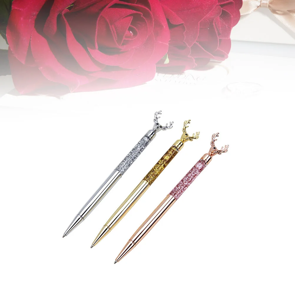 

3Pcs Reindeer Shaped Ballpoint Pen Wear Resistant Smooth Ink Flow Ideal Employee Benefit Stationery Present