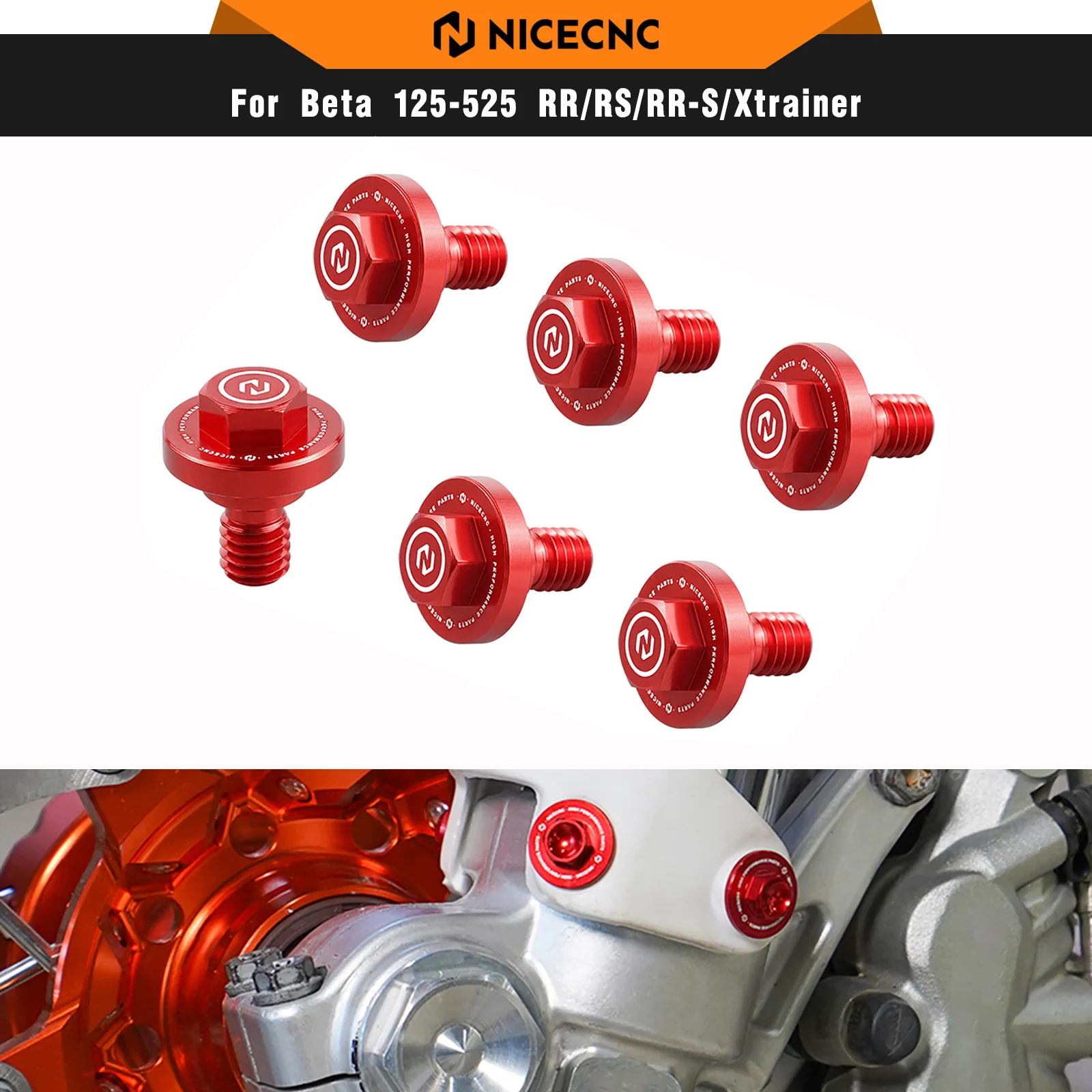 

NICECNC M6X8 Front Fork Guard Bolt Screw For Beta XTRAINER 300 RR 300 RR250 RR200 2020-2024 RR350 RR390 RR430 RR480 2020-2021