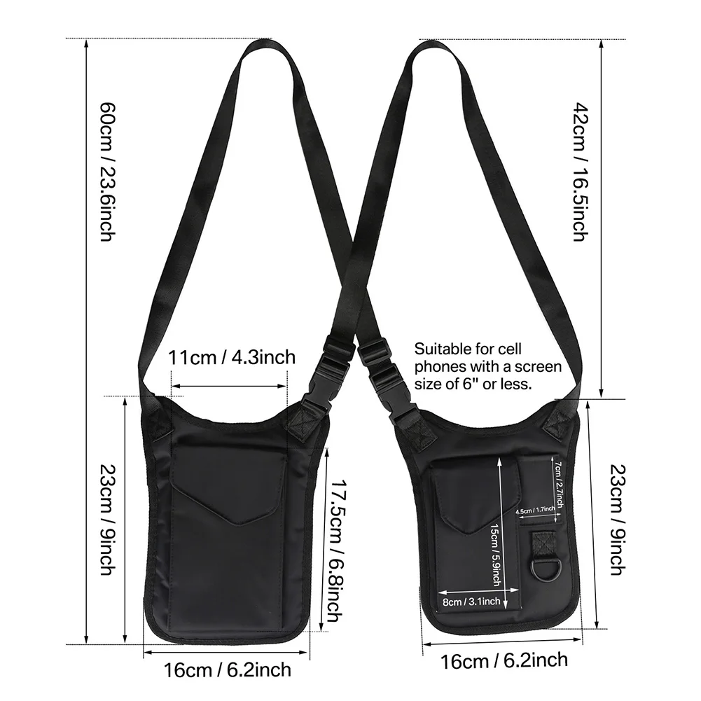 Przenośny Portfel Pod Pachę Taktyczny Antykradzieżowy Sekretny Kabura Crossbody Torba na Ramię Ukryta na Paszport Telefon Klucze Karty Kredytowe