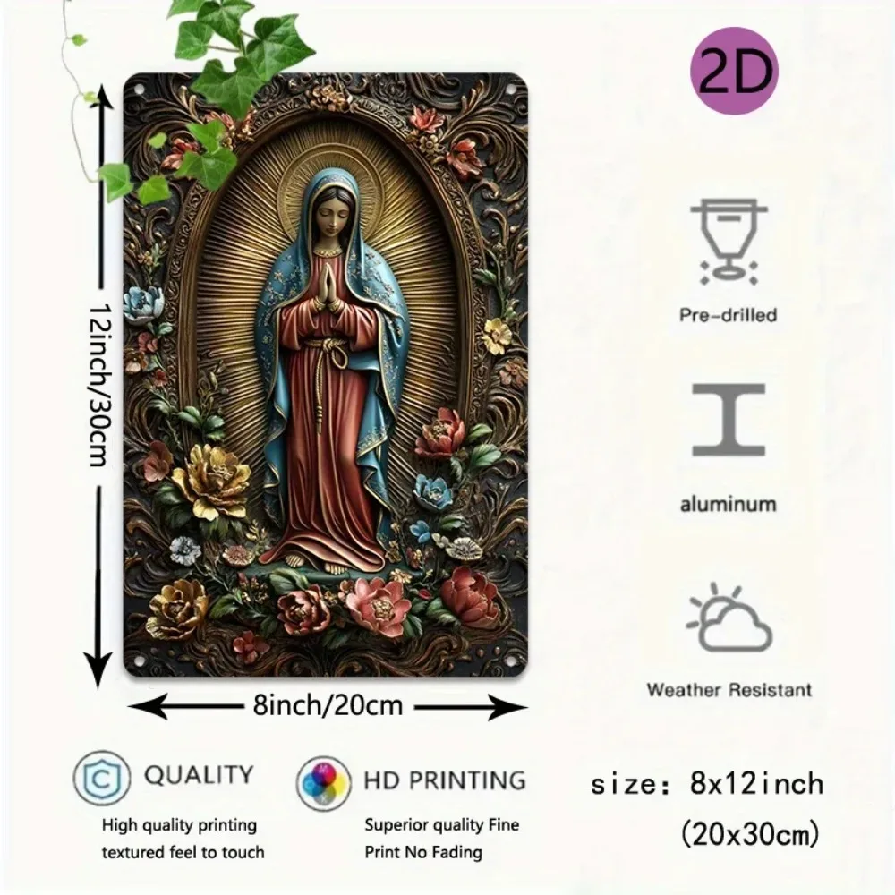 GuadalupeAluminumArt 1pc Our Lady of Guadalupe Aluminum Wall Art - 8x8 Inch Round Metal Sign, Religious Home Decor