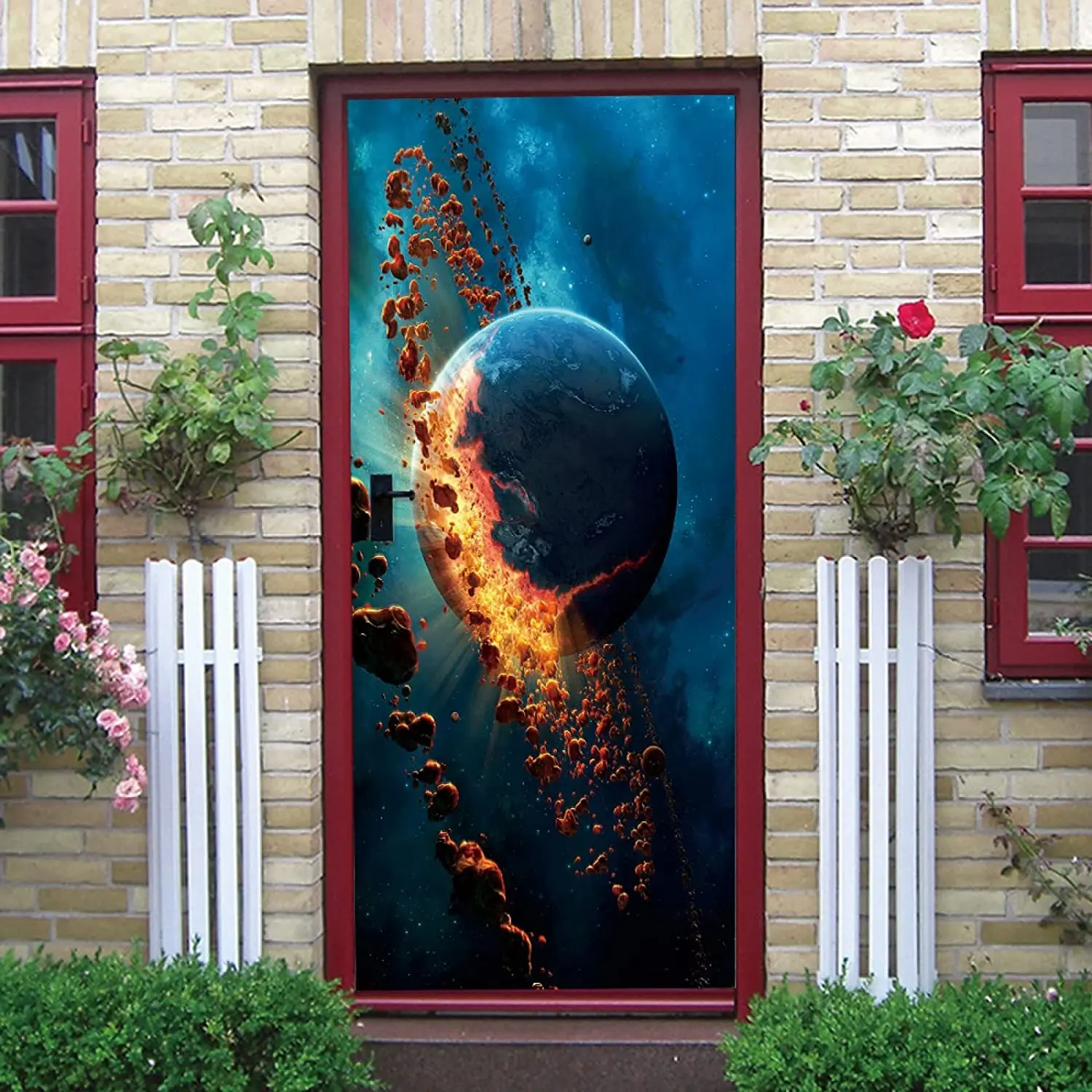 

3D Universe Planet Door Stickers Outer Space Door Decal Cosmic Space Starry Sky Mural Wallpaper Poster Living Room Bedroom Decor