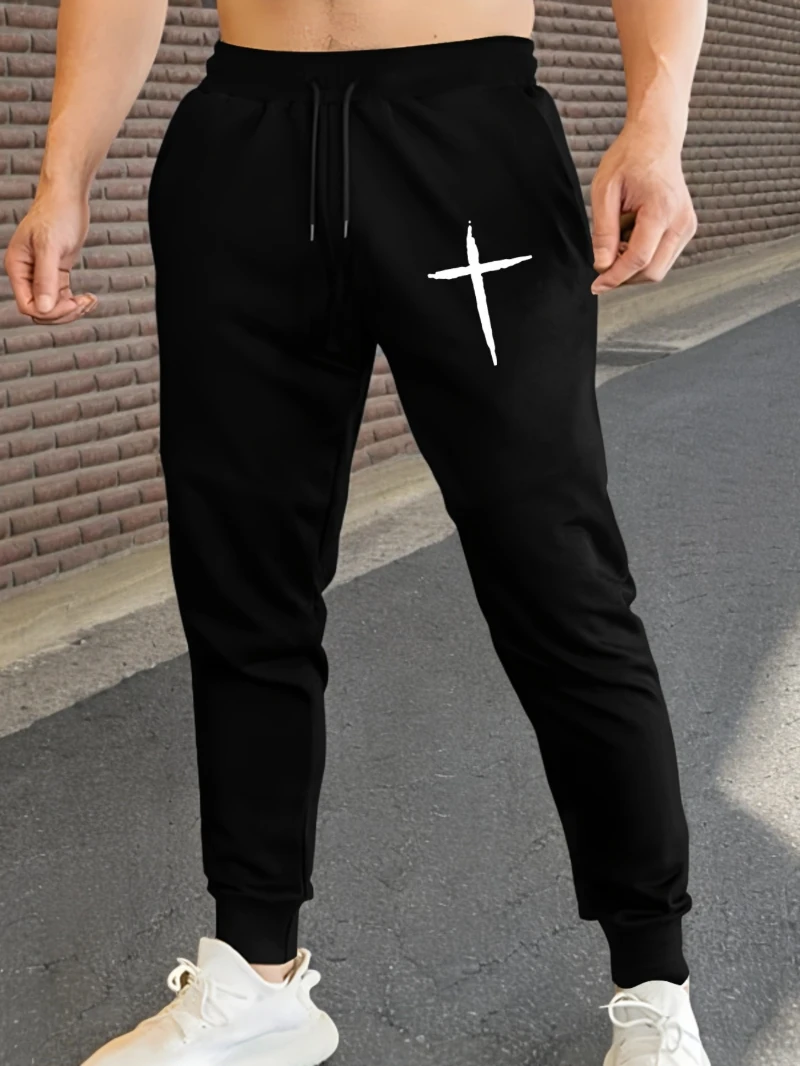 

2025 Autumn and Winter Mens Casual Sports Elastic Waistband Sweatpants Cross Print High-end Luxury Is for Both Men and Women Y2k