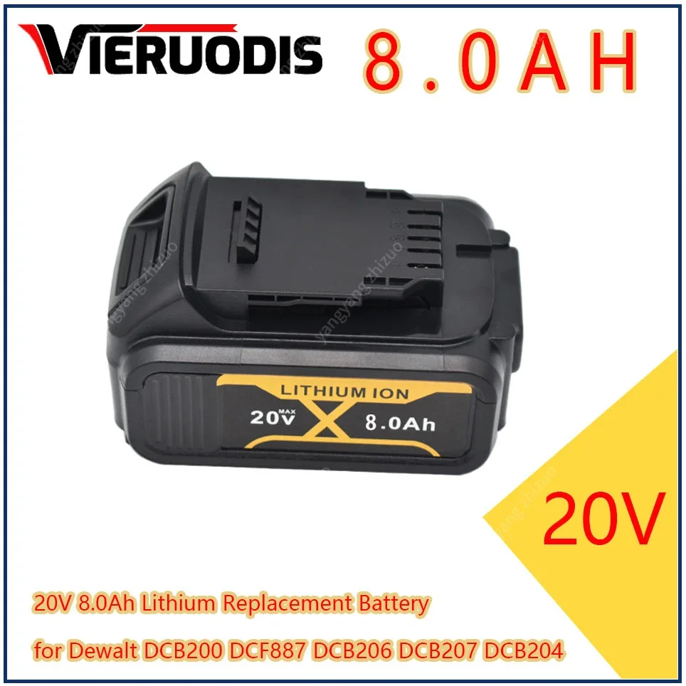 

for DeWalt 20V 8.0Ah rechargeable power tool battery,suitablefor DCB205 DCB204 2DCB200 charger with LED lithium-ion battery