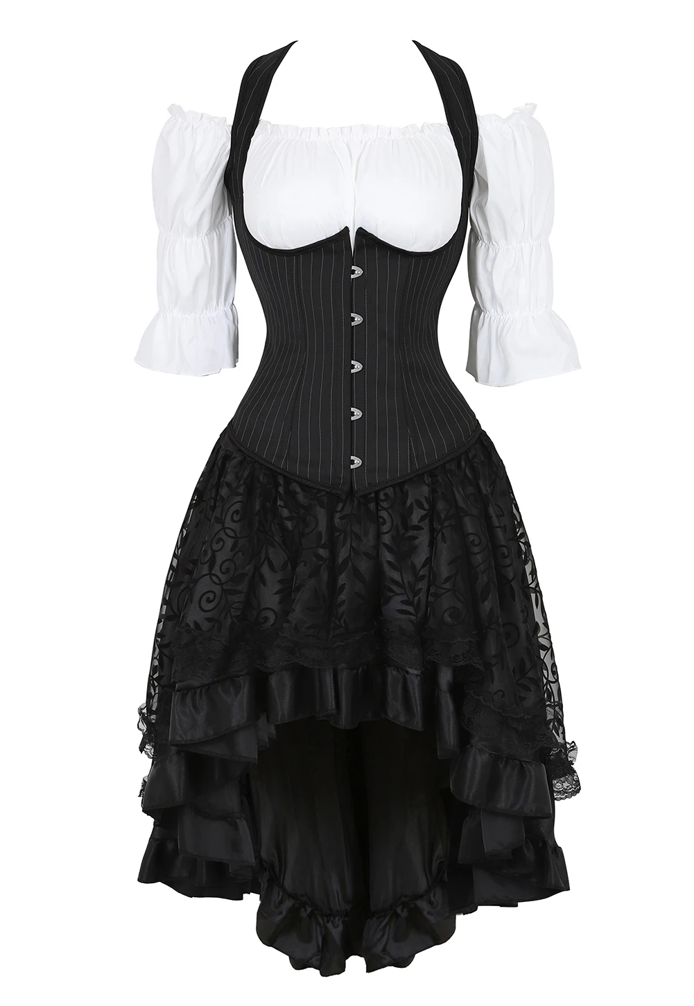 Steampunk Korsett Kleid schwarz Gothic Kleidung für Frauen Pirat Korsett Kleider Cosplay Schulter aus Bluse Korsett Kleid plus Größe
