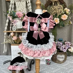 Original Handmade Pet Dog Cats Clothing Retro Black Pink Velvet Bow Cute Princess Dress For Small Medium Dog Puppy Clothes Coat