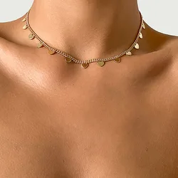 Simple Gold Color Metal Peach Heart Tassel Pendant Clavicle Necklace for Women's 2023 Creative Girl Charm Fashion Jewelry Gift