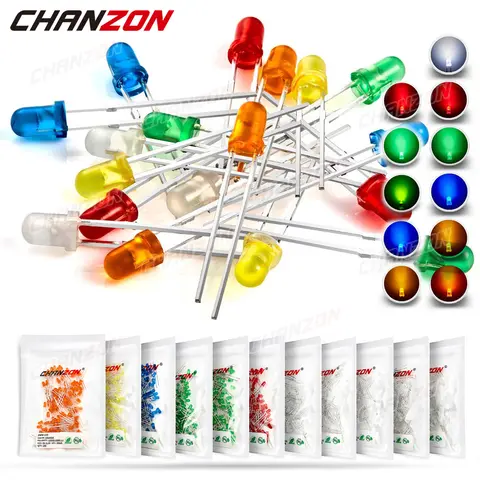 Kit diodi LED diffusi da 3 mm Lampada Lampadina a diodi emettitori di luce blu Micro Bianco Rosso Blu Verde Arancione Giallo 3V Set PCB fai da te assortiti
