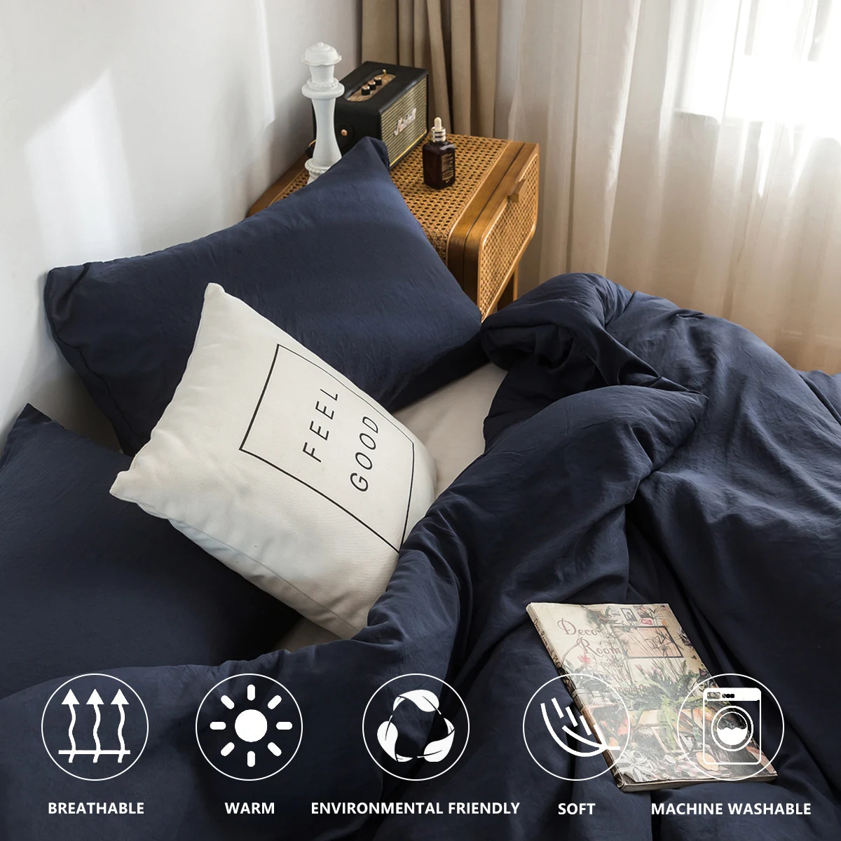 

Regency Heights King Size Comforter Sets Reversible 3 Piece Extra Soft Bedding with Pillow Shams Dark Navy Blue
