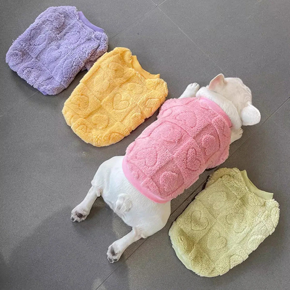 Small Polyester Knit Fleece Dog Sweater Pullover Pet Coat with Chihuahua Embossing, Warm Hoodie Jacket for Teddy, Bulldog