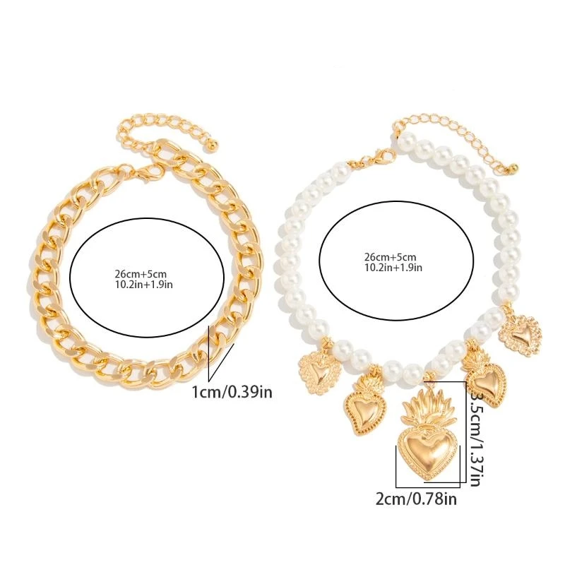 شخصية معدنية تقليد اللؤلؤ القلب سلسلة موضة القدم الكاحل شاطئ مجوهرات الحفلات للنساء فتاة القدم سوار خلخال الهدايا