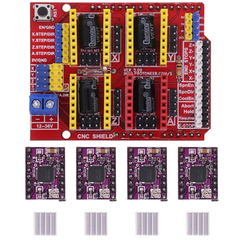 CNC Shield V3เครื่องแกะสลัก/3D เครื่องพิมพ์/+ 4Pcs A4988 Driver Expansion Board สำหรับ Arduino