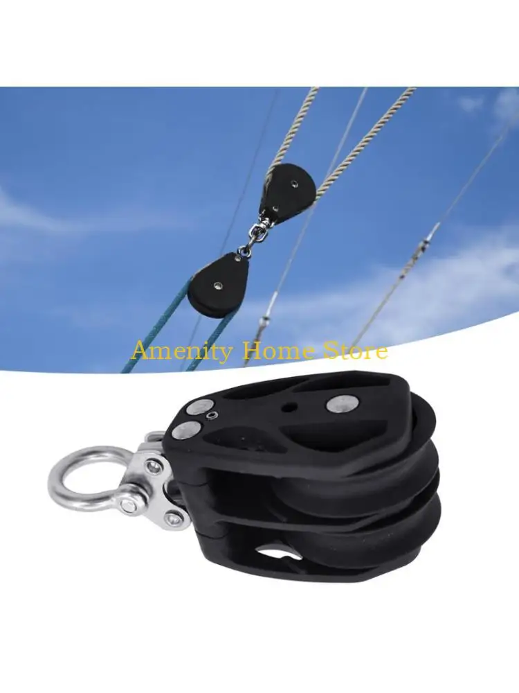 F26C Swivels Eye Rope Pulley with Twin Wheel, Fixed Head Sailing Block Marine Pulley