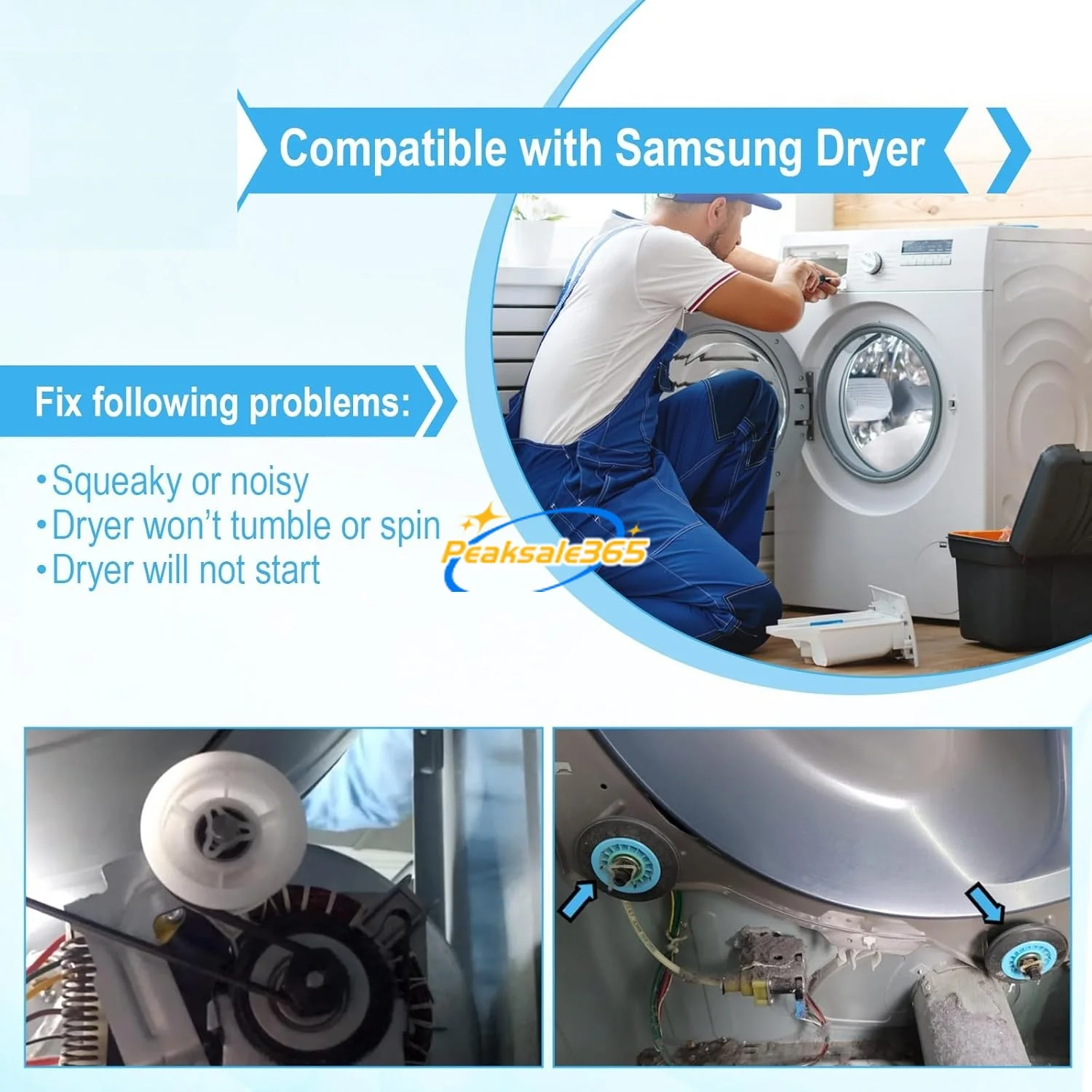 Imagem -05 - Kit de Reparação Secador para Samsung Tambor Correia de Tensão Polia Tensora Mola Dc9716782a 6602001655 Dc93-00634a Dc61-01215b