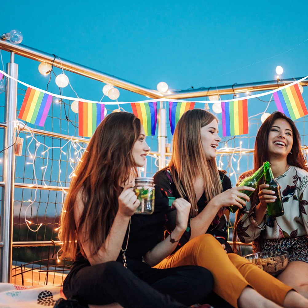 قوس قزح معلقة راية فخر العلم سلسلة العلم دائم البوليستر ديكور الديكور التقدم أعلام فخر