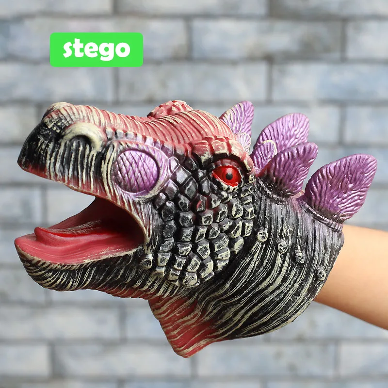 Dinosaurus Zachte Siliconen Handpop Speelgoed Handschoenen Tyrannosaurus Triceratops Hoofd Model Speelgoed Jurass Dinosaur Worlds Kinderen Jongen Gift