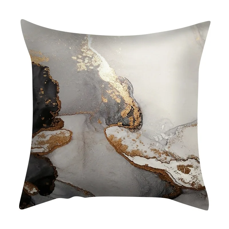 45*45cm Marbling Pillow Case Stamping Golden Pillow Cover Peach Skin Fabric Pillow Cover Sofa Cushion Case For Home