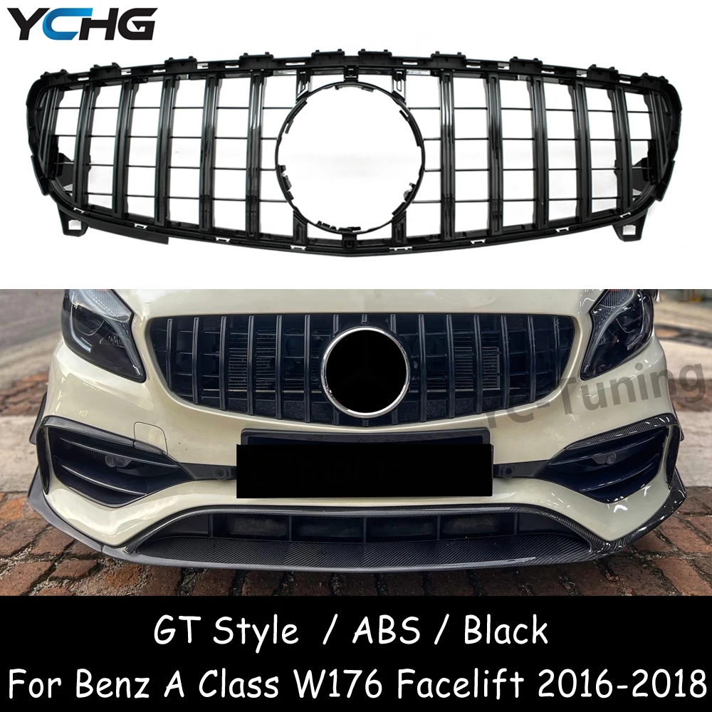 W176 GT Style Front Bumper Grill for Mercedes Benz A Class W176 facelift A160 A180 A200 A220 A250 A45 Front Grille 2016-2018