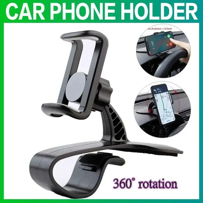 Universal Car Phone Mount - 360° Rotating Holder for GPS, Dashboard, and HUD Clip, Adjustable Stand for All Smartphones