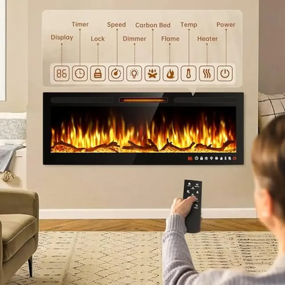 Smart WiFi Electric Fireplace Recessed Wall Mounted Freestanding Linear Heater Compatible with Alexa Infrared Quartz Heating