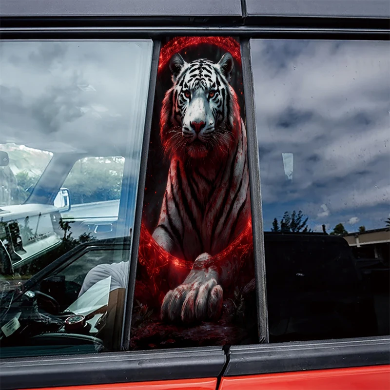 

2pcs Car Center Pillar Window Film White Tiger Glossy protective polyethylene film