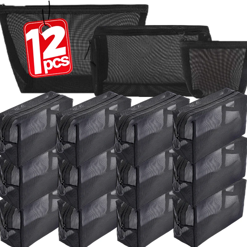 

1/12Pcs Hot Sale Clear Transparent Makeup Bags Large Capacity Mesh Cosmetic Pouch Travel Toiletry Organizer Zipper Storage Cases