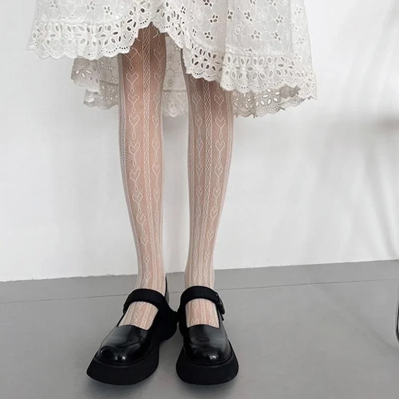 المرأة الظلام القوطية جوارب طويلة اليابانية الحلو القلب العمودي مخطط منقوشة شير الجوارب تأثيري شبكة 15UB #4