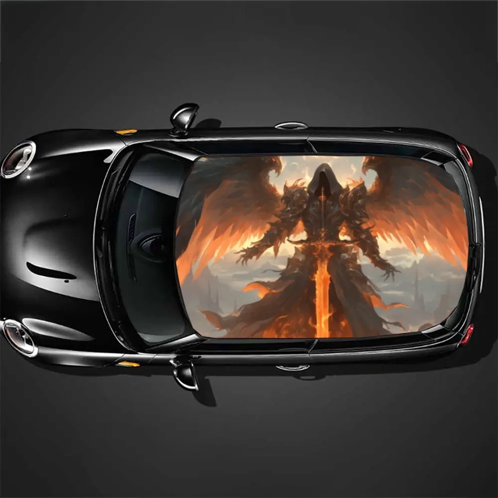 غلاف فينيل للسيارة Nether Lord المجنح الناري، ملصق لفينيل سقف السيارة PVC، فيلم ذاتي اللصق مقاوم للماء ومقاوم للخدش، ديكور