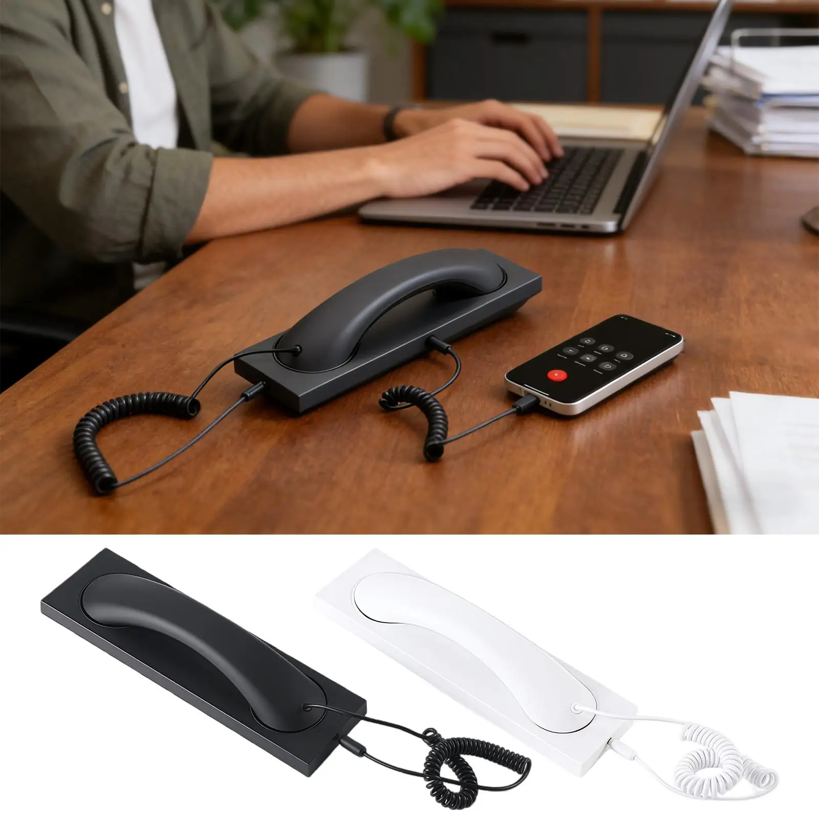 Handset for Cell Phone C-Type Wired Plug-in Headset with Microphone Retro Telephone Handset for House Business Workplace School