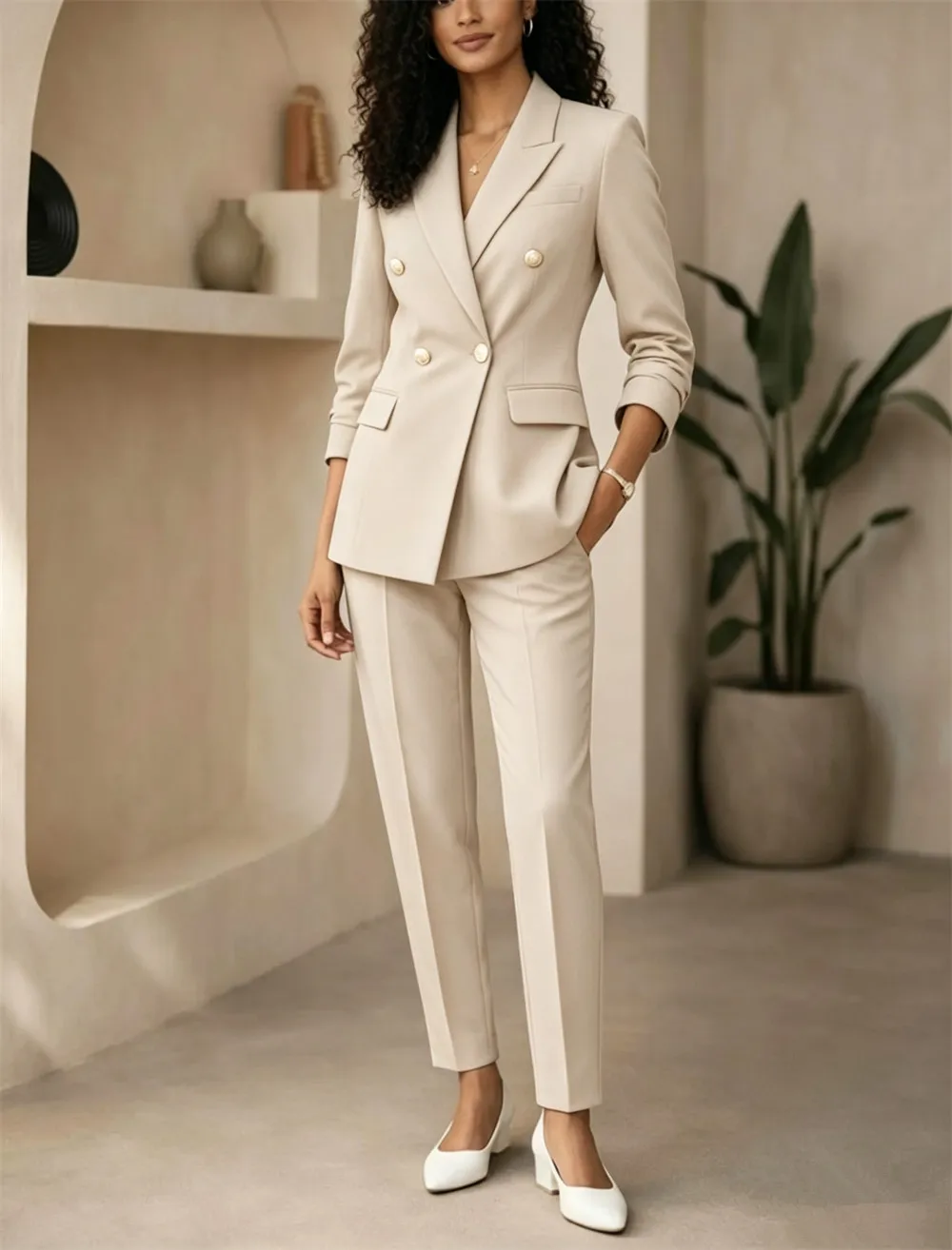 Elegant Prom Suit for Women 2 Pcs Pantsuit Set Tailored Women’s Formal Wedding Guest Outfit Chic Office Suit (Blazer+Trousers)