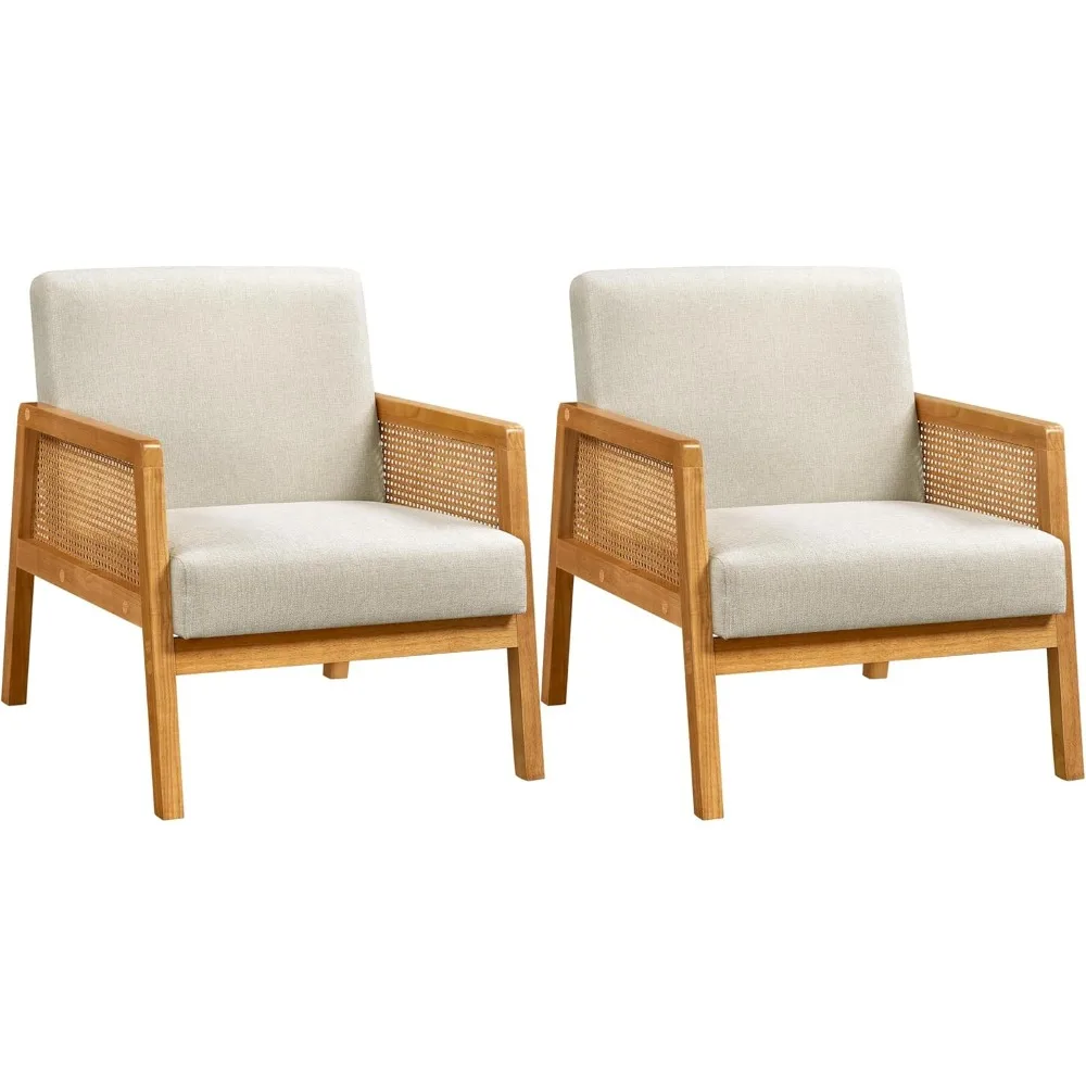 

Accent Chair, Modern Armchair with Wood Legs, Mid Century Living Room Chair Linen Comfy Lounge Chair for Bedroom Readi