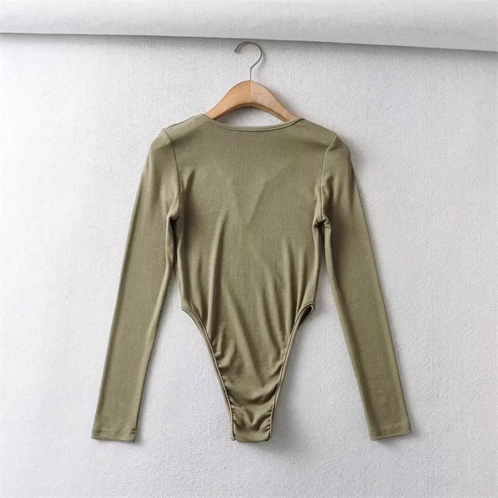 

YPFF Women's Long Sleeve V-neck Slim-fit T-shirt European American Style Solid Color Sexy Base Shirt for Spring