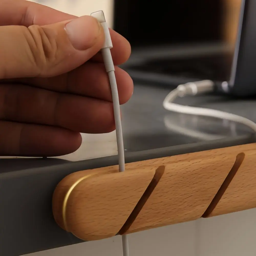 Portable 2/3 Slots Wooden Cable Clamp Space Saving Universal Cord Holder Self-Adhesive Wire Organizer Office