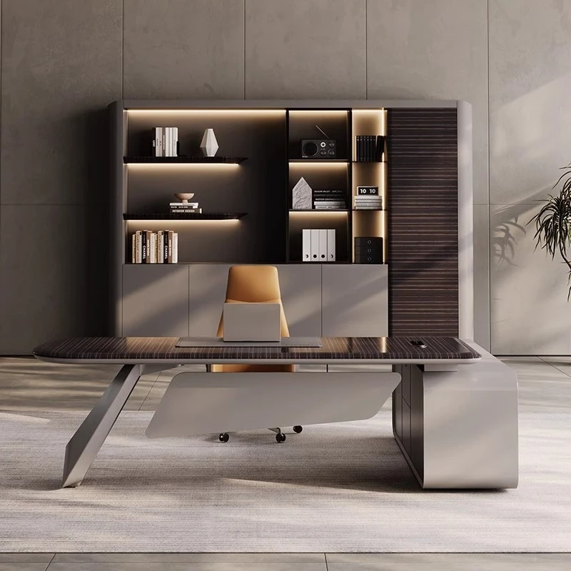 Modern Italian Style Executive Desk,Luxury Office Desk for CEO & Manager,Wooden Computer Desk,Minimalist Workstation,Boss Desk