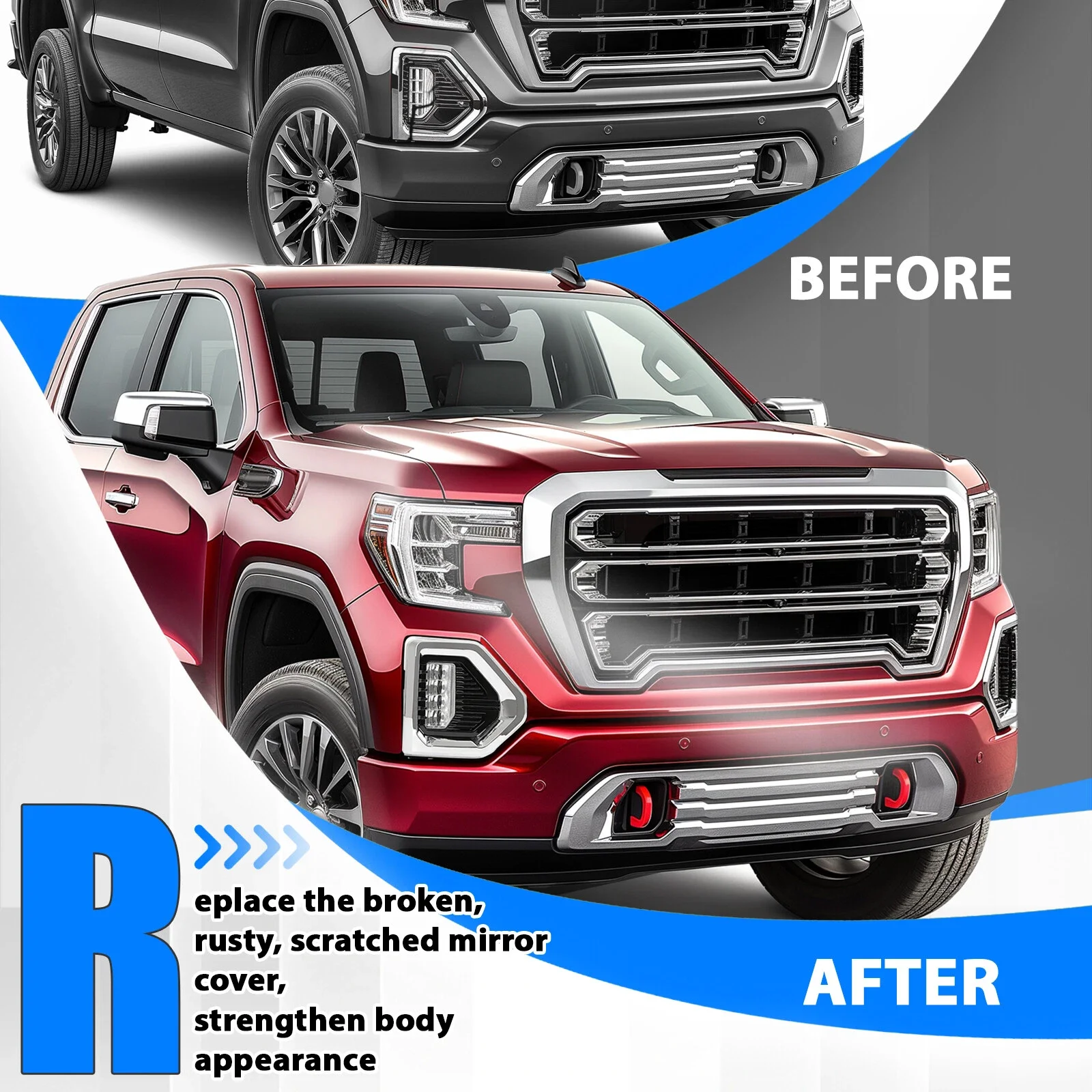 Immagine 6: Fendinebbia Lampada LED con Cornici Cromate Per GMC Sierra 1500 AT4 Denali SLT 2019 2020 2021 2022 Fendinebbia grill 84513246,84513247