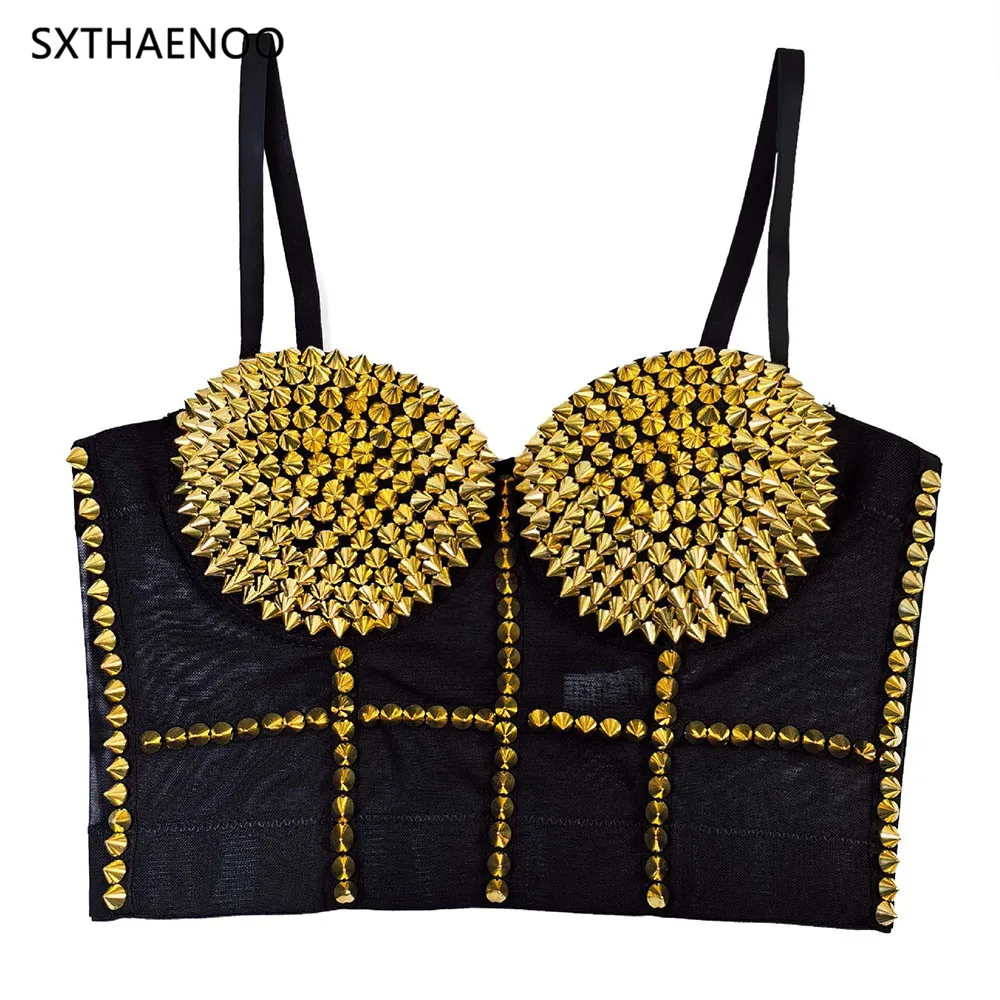 SXTHAENOO 2025 Women Fashion Sexy Rivet Bustier Back Buckle Y2K Crop Corset Cami Top Carnival Party Club Outfit Mujer