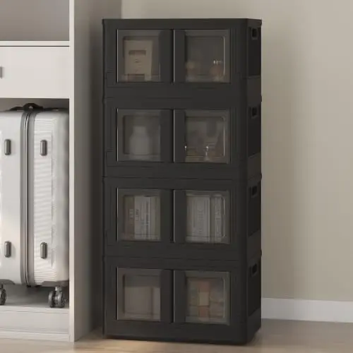 150 QT Stackable Storage Bins With Lids, Collapsible Plastic Storage Bins, and Storage Containers with Doors and