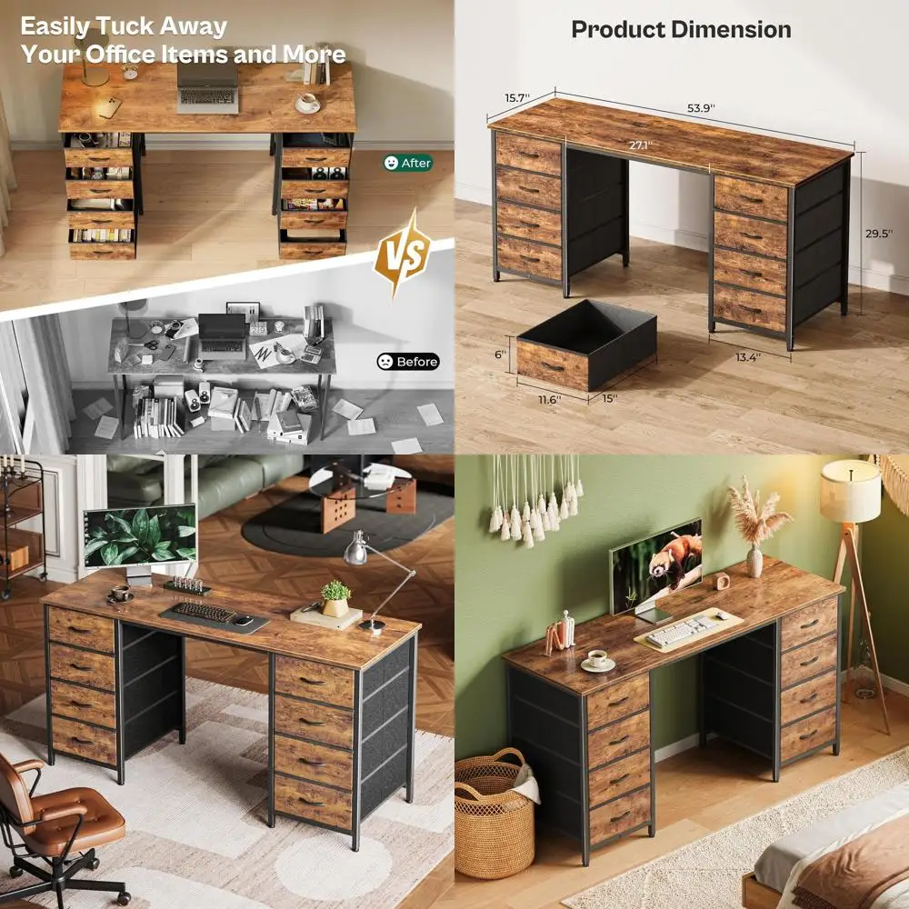 

Большой игровой и домашний офисный стол в деревенском стиле, коричневый, с 8 ящиками для хранения